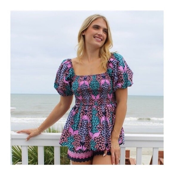 Simply Southern Tropical Puff Sleeve Top Size S - Picture 1 of 8